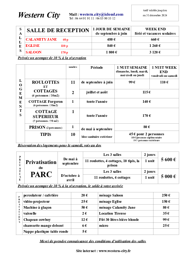 Tarif 1 Western City